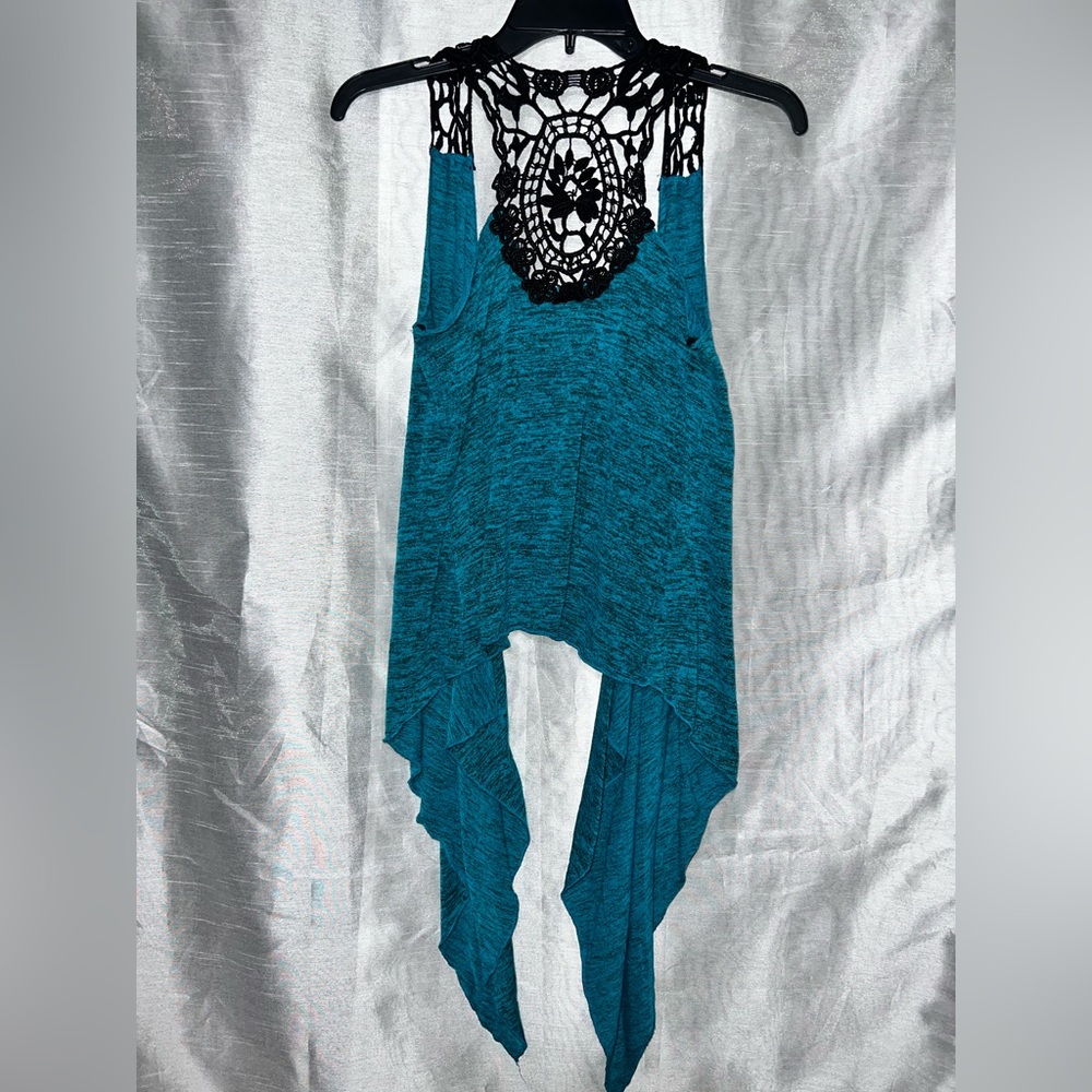 Body Central Teal Jumpsuit with Black Lace Accent